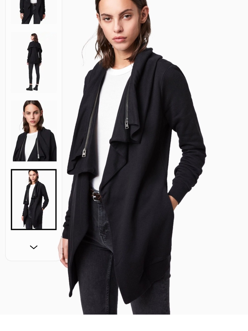 AllSaints Black Zip-Trim Hoodie Cardigan - Picture 3 of 10